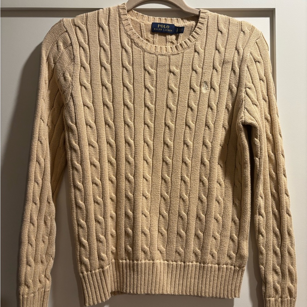 Ralph Lauren Women's Cream Cable Knit Crewneck Sweater
